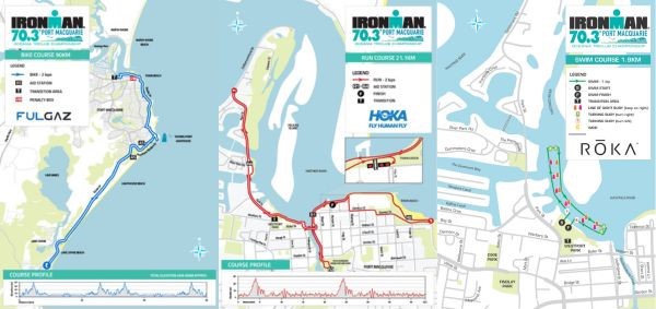 IRONMAN 70.3 Port Macquarie bike, run and swim course maps